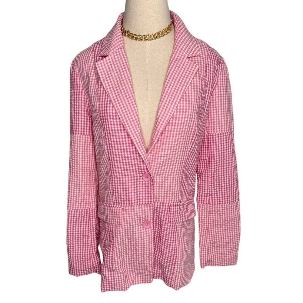 Princess Polly pink gingham check seersucker patchwork blazer jacket size 2
